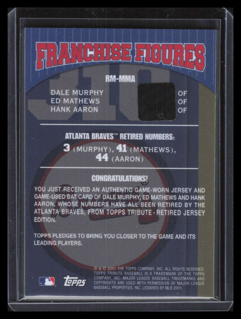 2001 Topps Tribute Franchise Figures Relics Murphy Hank Aaron Ed Mathews Bat