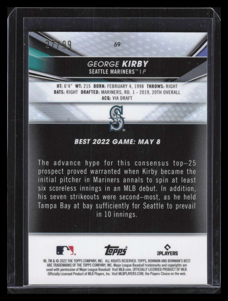 2022 Bowman's Best Green Mini Diamond 69 George Kirby Rookie 27/99