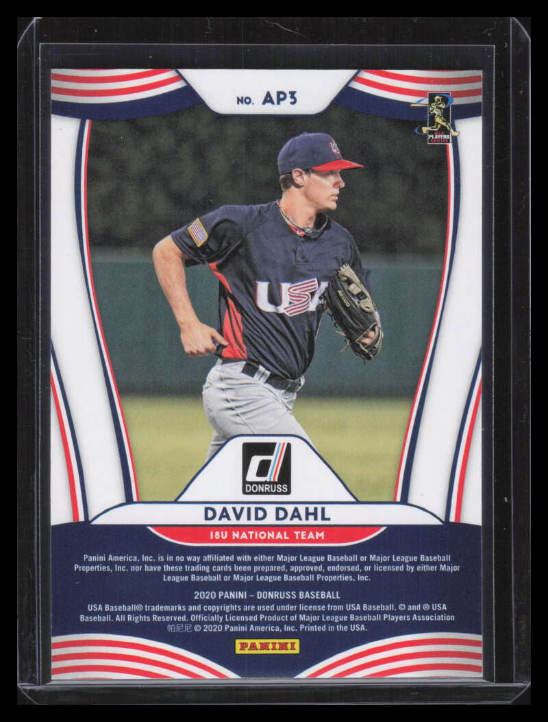 2020 Donruss American Pride Green 3 David Dahl Colton Cowser Rookie 7/25