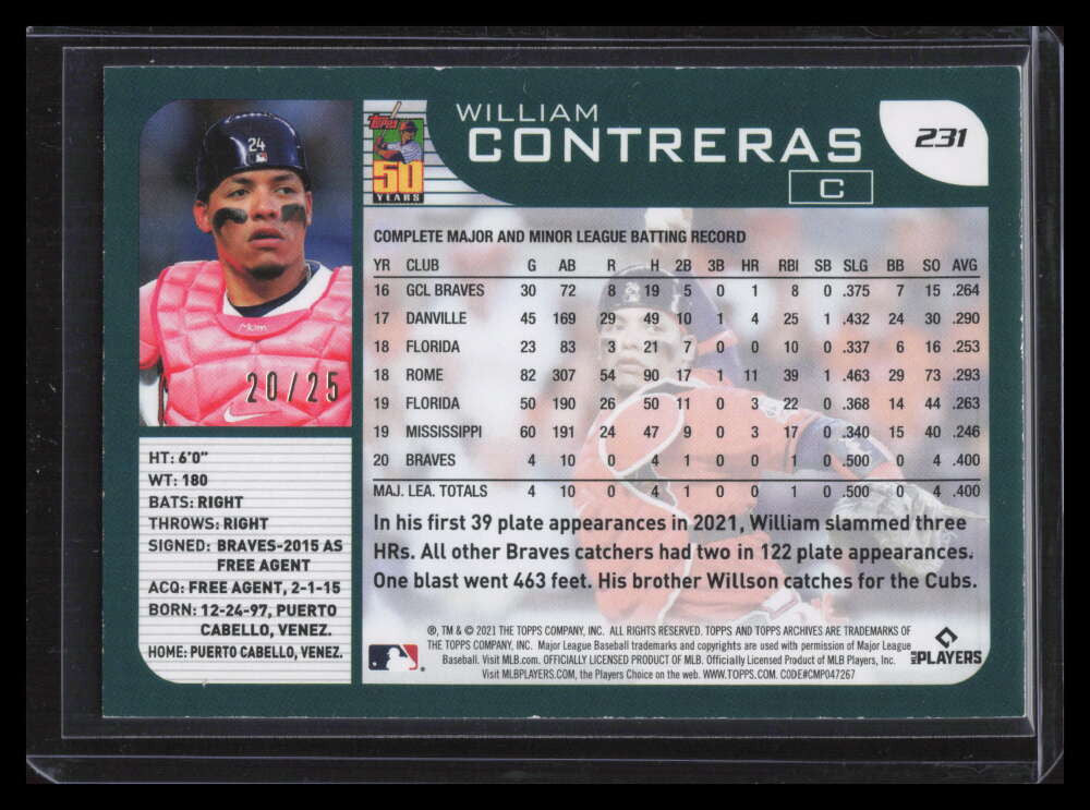 2021 Topps Archives Blue Foil 231 William Contreras Rookie 20/25