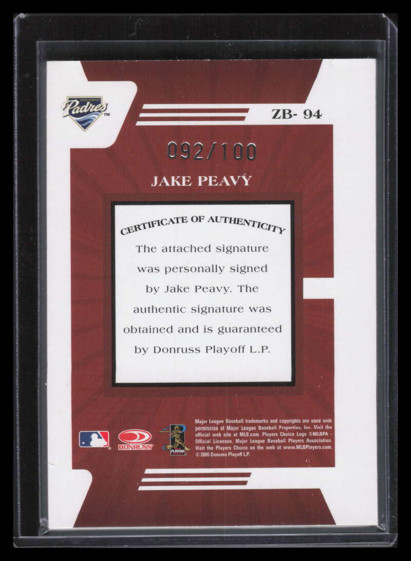 2005 Zenith Z-Graphs 94 Jake Peavy Auto 92/100