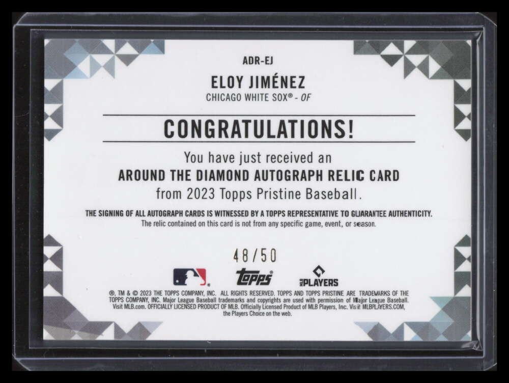 2023 Topps Pristine Around Diamond Gold Refractor Eloy Jimenez Jersey Auto 48/50