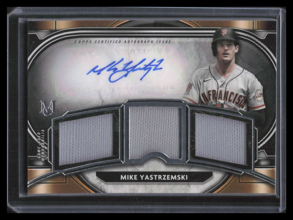 2021 Topps Museum Signature Swatches Mike Yastrzesmki Triple Jersey Auto 28/299