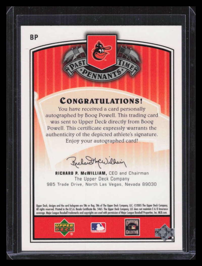 2005 UD Past Time Pennants Signatures Silver BP Boog Powell Auto /268