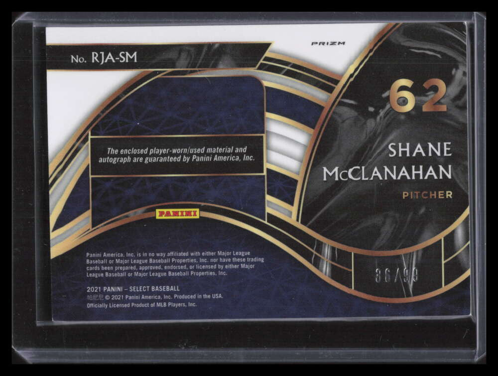 2021 Select Autographs Tri-Color 76 Shane McClanahan Rookie Jersey Auto 36/99