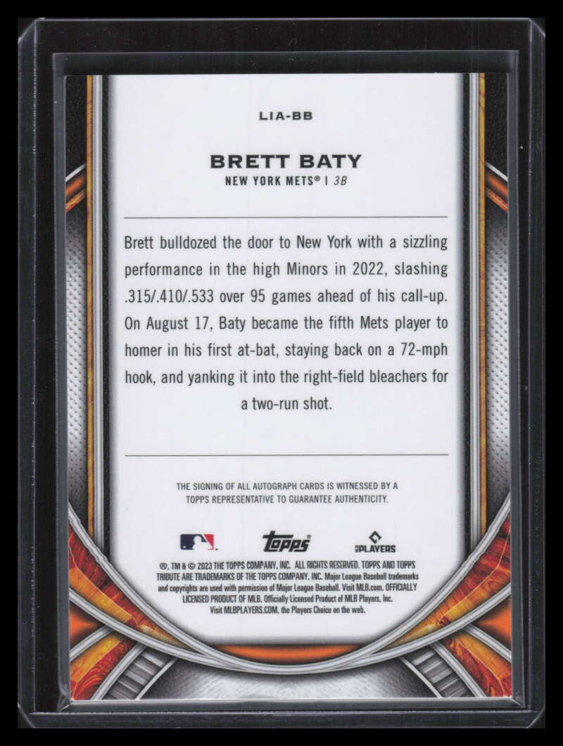 2023 Topps Tribute League Inauguration Autographs Brett Baty Rookie Auto 37/99