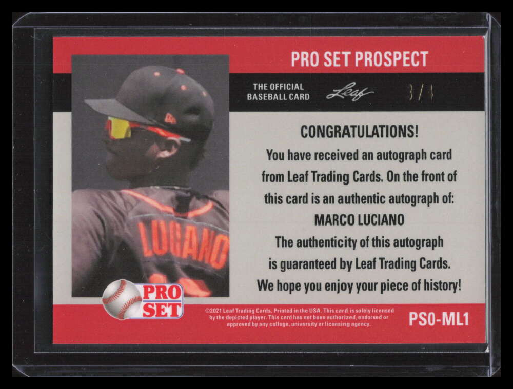 DELETE 155879 2021 Leaf Pro Set Metal '90 Mojo Silver ps0ml1 Marco Luciano Rookie Auto 3/4