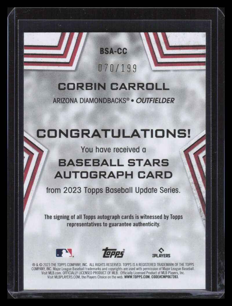 2023 Topps Baseball Stars Autographs Black Corbin Carroll Rookie Auto 70/199