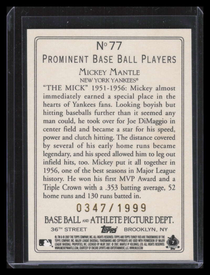 2007 Topps Turkey Red Chrome 77 Mickey Mantle 347/1999