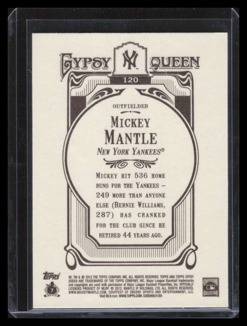 2012 Topps Gypsy Queen 120b Mickey Mantle VAR SP Variation