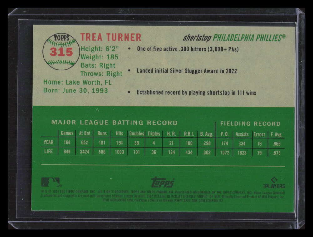 2023 Topps Chrome Platinum Anniversary Green Wave Refractor Trea Turner 69/99