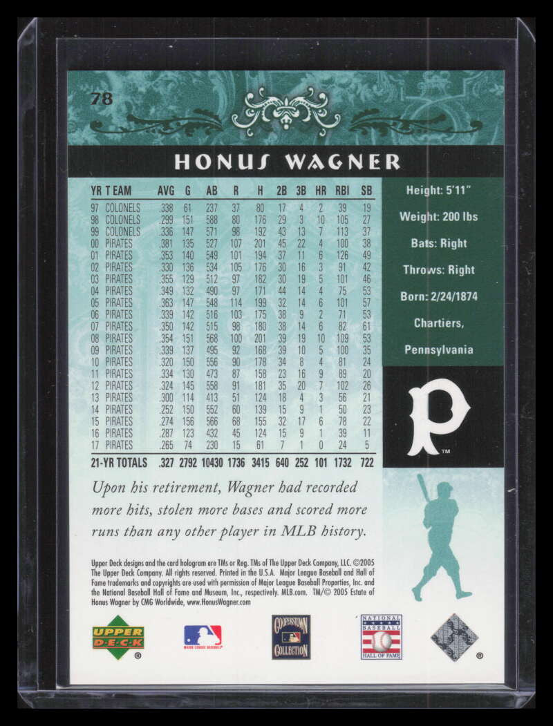 2005 Upper Deck Hall of Fame Green 78 Honus Wagner 95/200