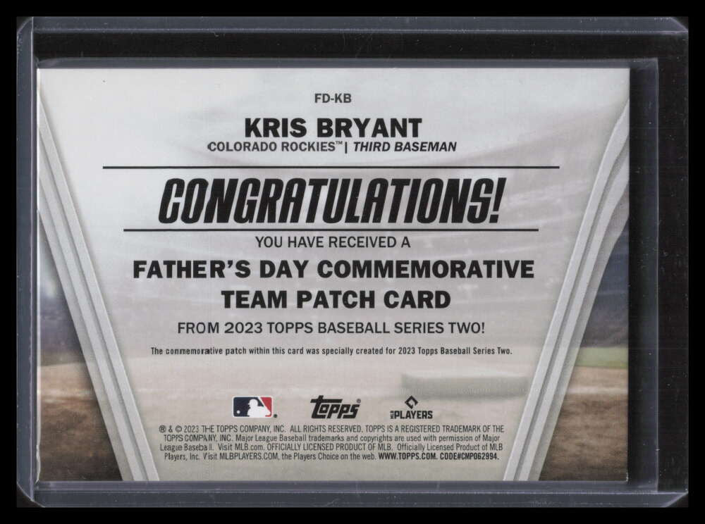 2023 Topps Father's Day Commemorative Team Gold FDKB Kris Bryant Patch 41/75