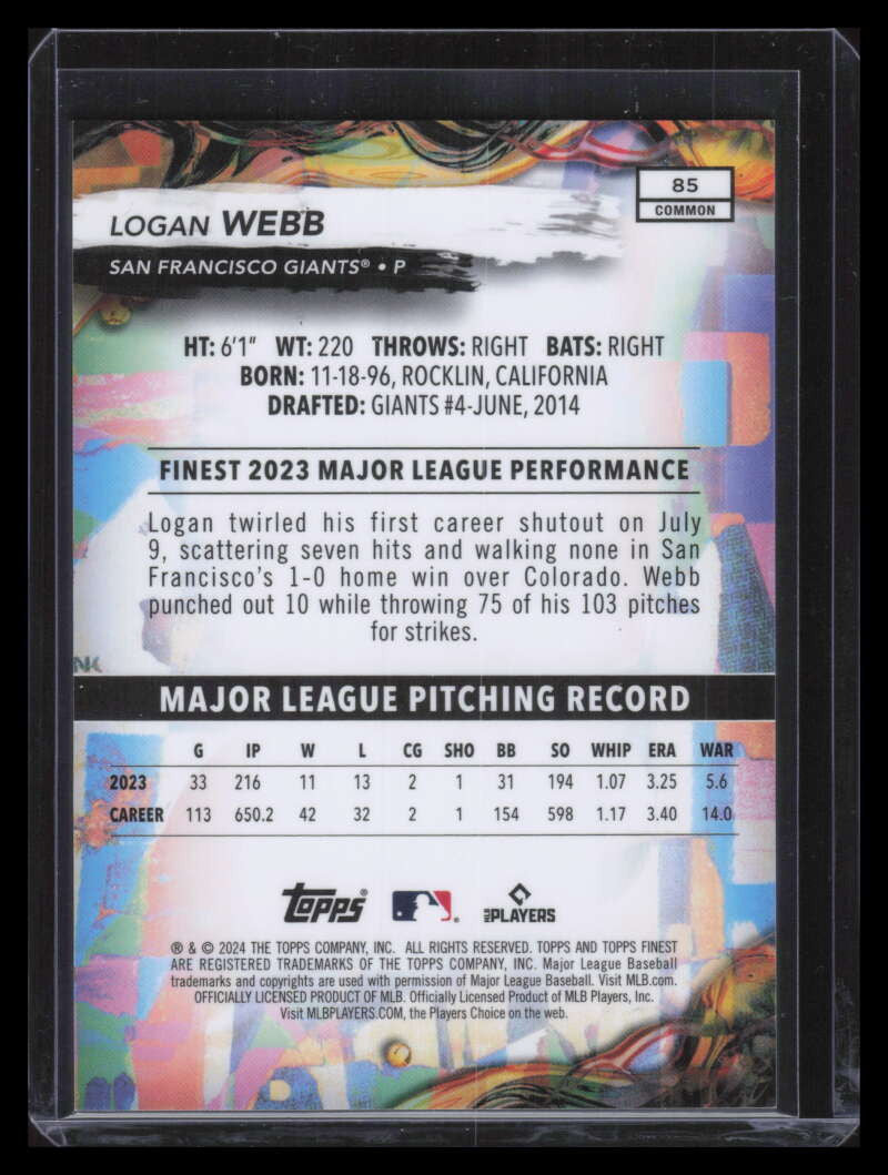 2024 Finest Gold Refractor 85 Logan Webb 9/50