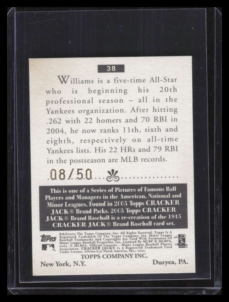 SOLD 156077 2005 Topps Cracker Jack Mini Blue 38 Bernie Williams 8/50
