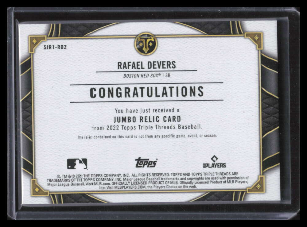 2022 Topps Triple Threads Single Jumbo Relics sjr1rd2 Rafael Devers Jersey 13/48