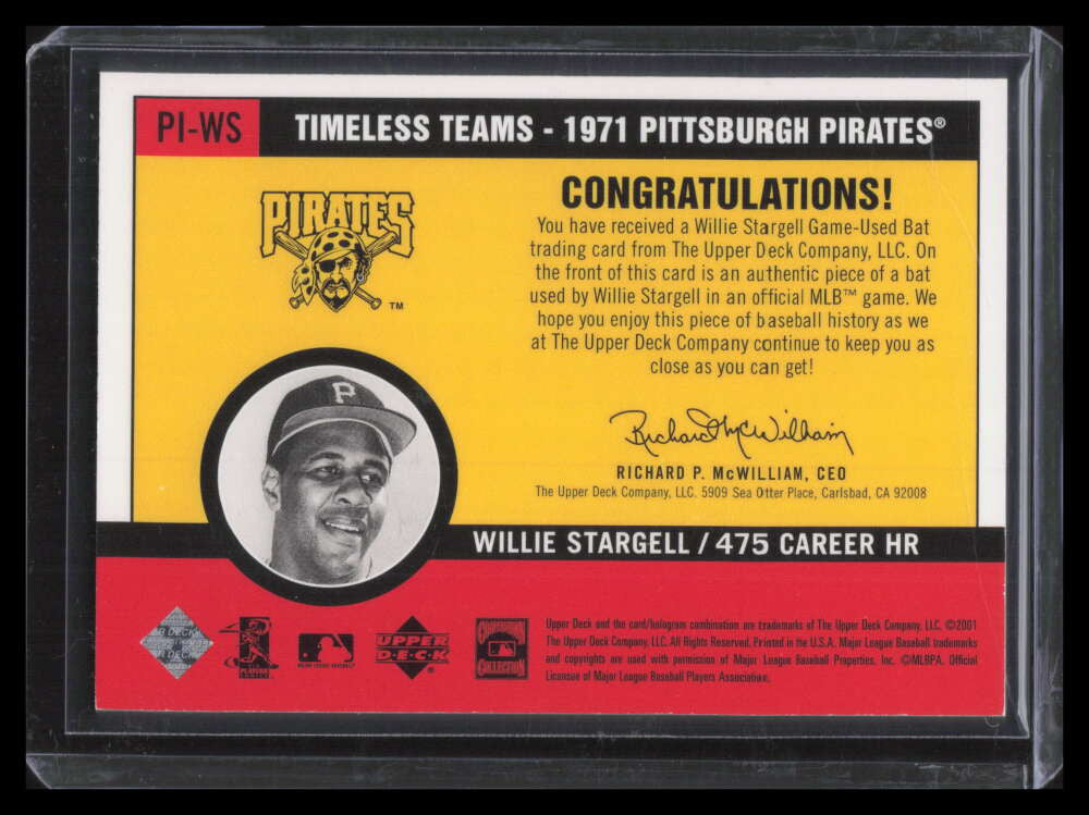 2001 Upper Deck Vintage Timeless Teams PIWS Willie Stargell Bat