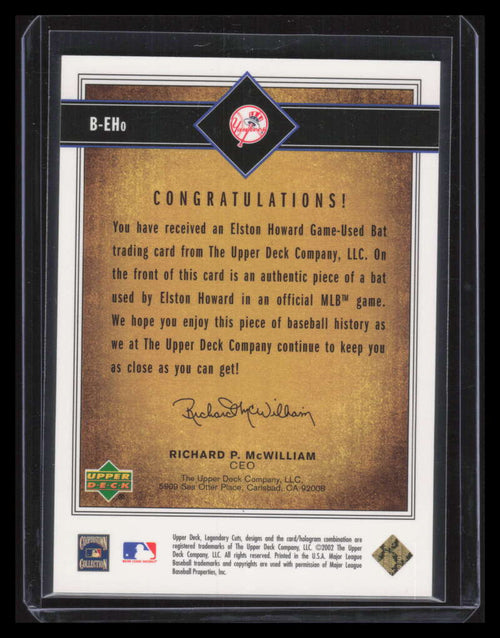 2002 SP Legendary Cuts Game Bat BEHO Elston Howard Bat SP