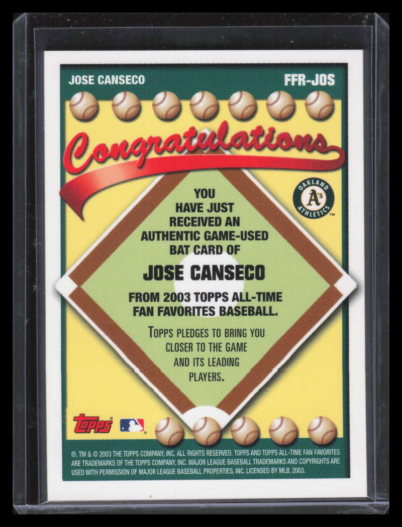2003 Topps All-Time Fan Favorites Relics JOS Jose Canseco Bat