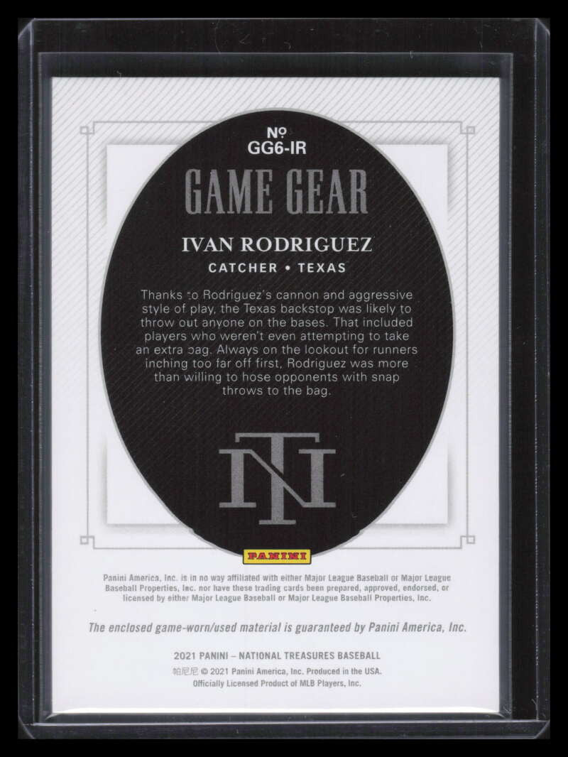 2021 National Treasures Game Gear Materials Sixes 9 Ivan Rodriguez 6 Jersey 6/25