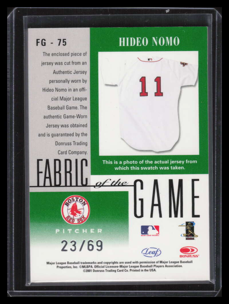 2001 Leaf Certified Materials Fabric of the Game 75cr Hideo Nomo Jersey 23/69