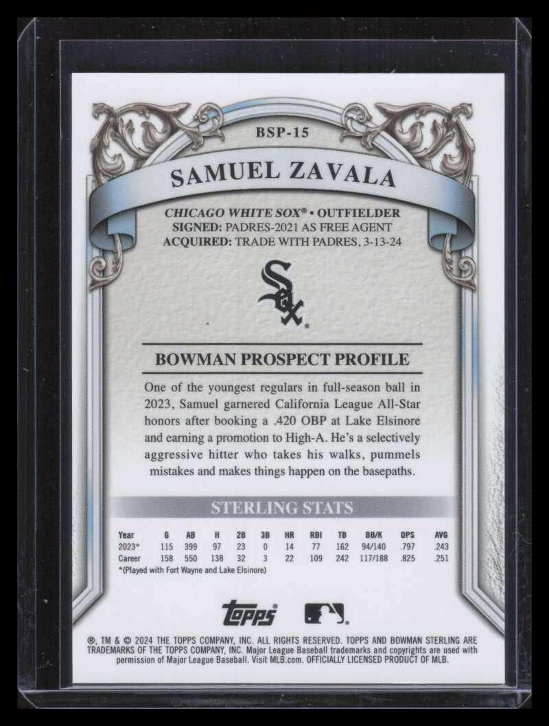 2024 Bowman Sterling Prospects Black Lava Refractor Samuel Zavala Rookie 5/10