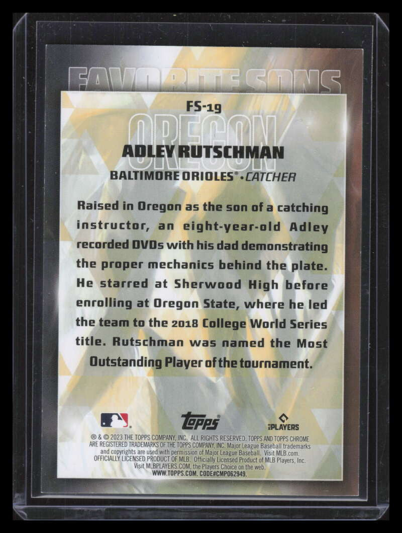 2023 Topps Favorite Sons Black fs19 Adley Rutschman Rookie 214/299