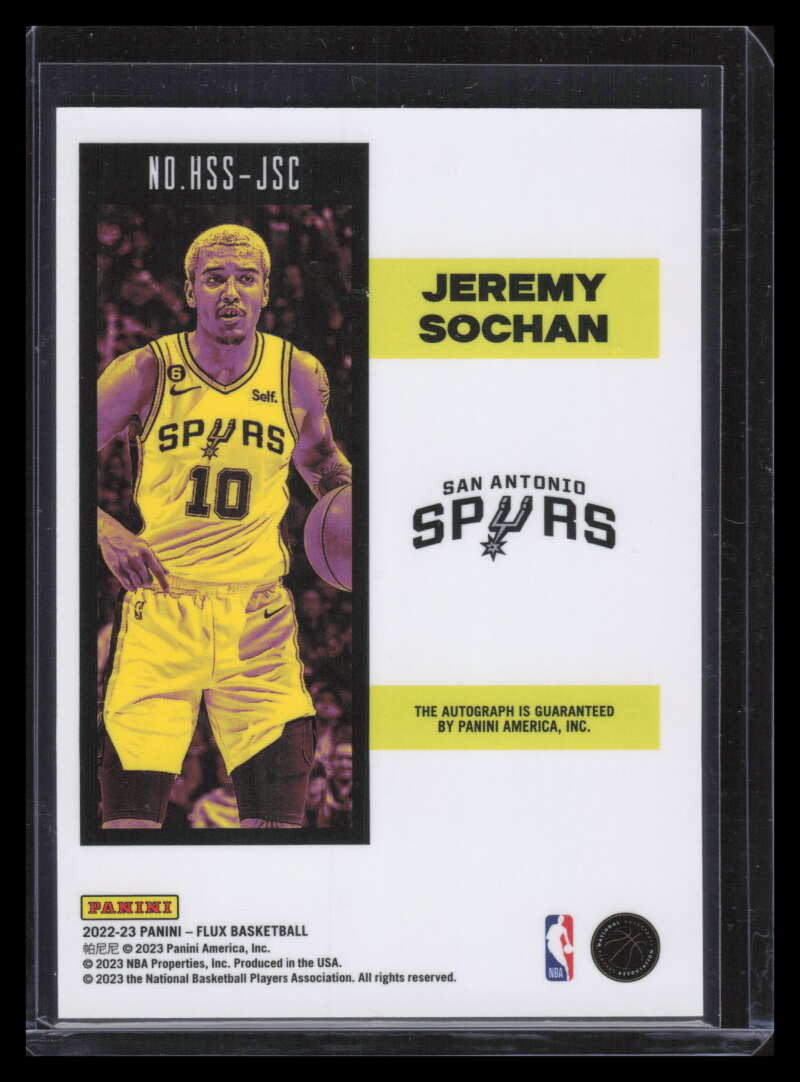 2022-23 Panini Flux Hot Stock Signatures 5 Jeremy Sochan Rookie Auto