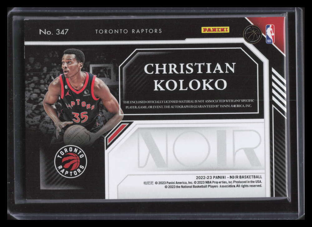 2022-23 Panini Noir 347 Christian Koloko Rookie Jersey Auto 3/99