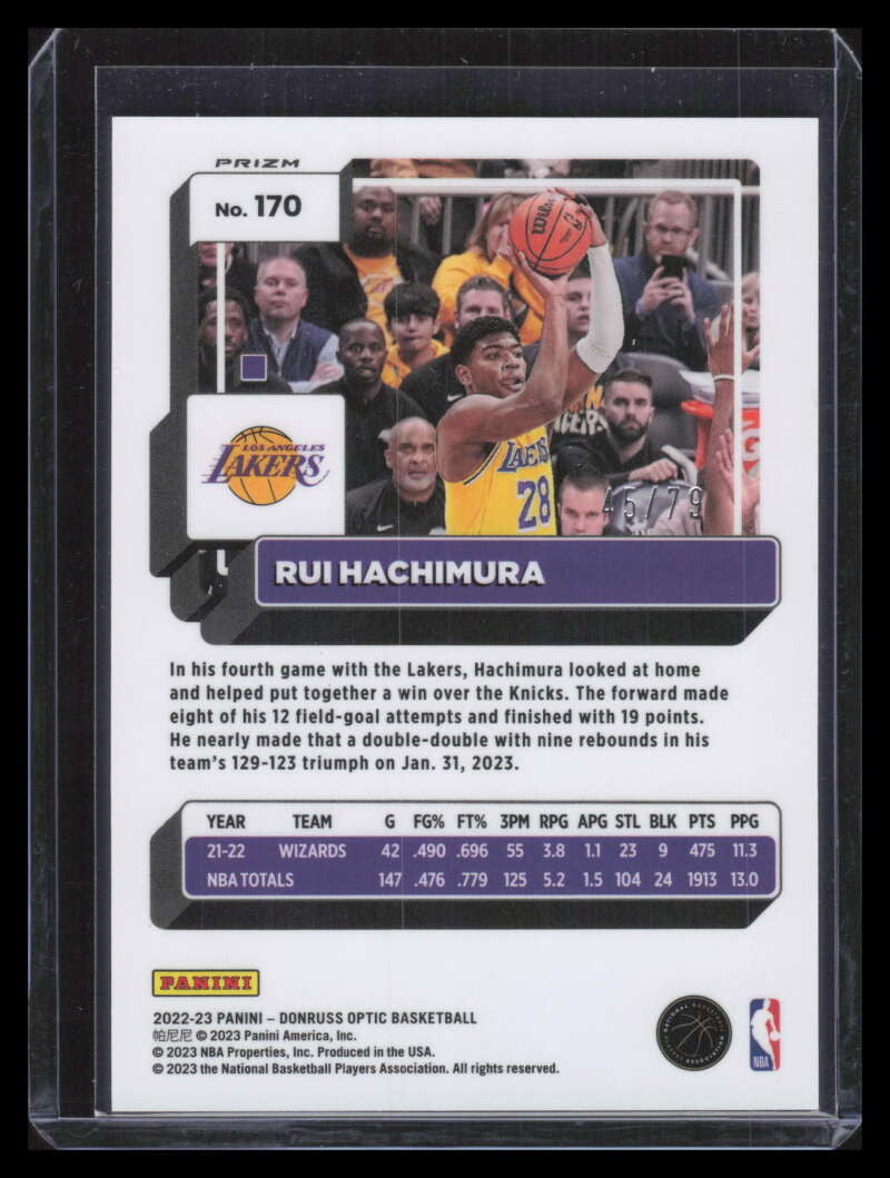 2022-23 Donruss Optic Pink Velocity Refractor 170 Rui Hachimura 45/79