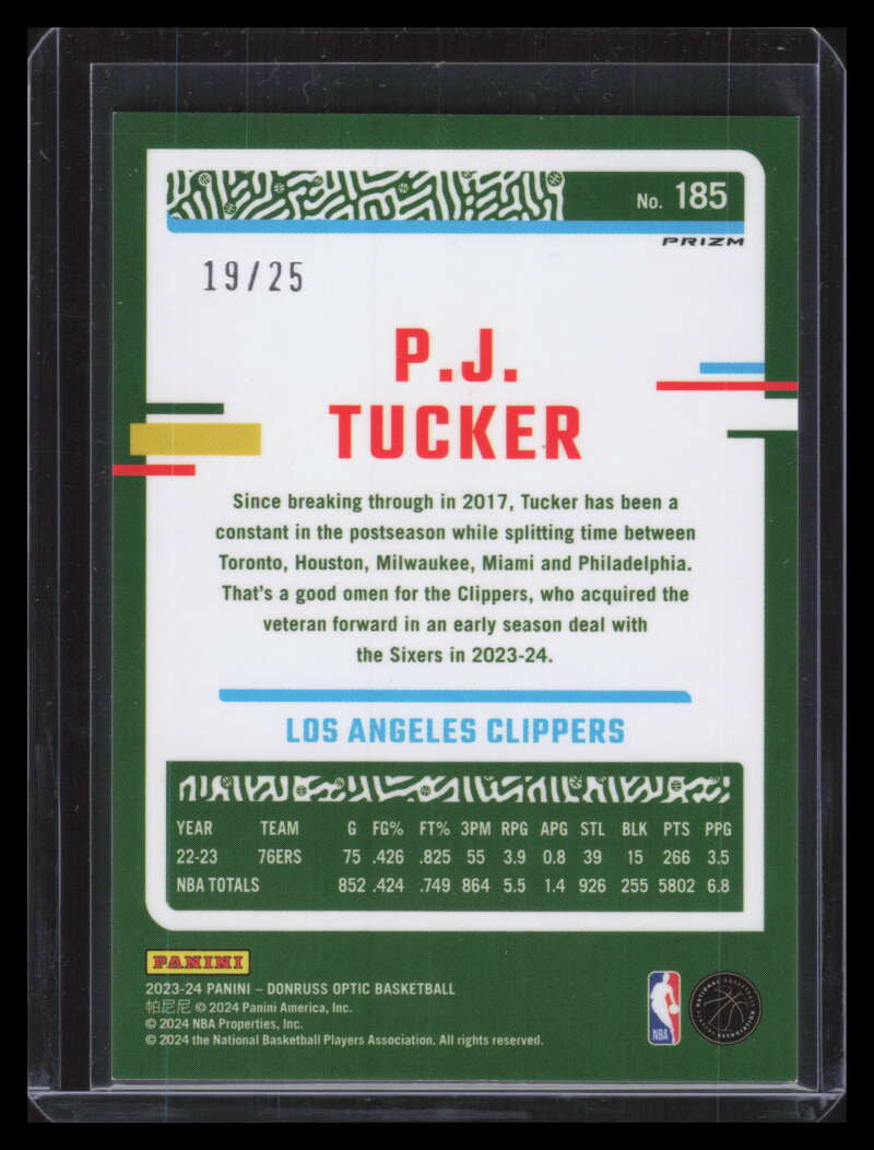 2023-24 Donruss Optic Pink Refractor 185 P. J. Tucker 19/25