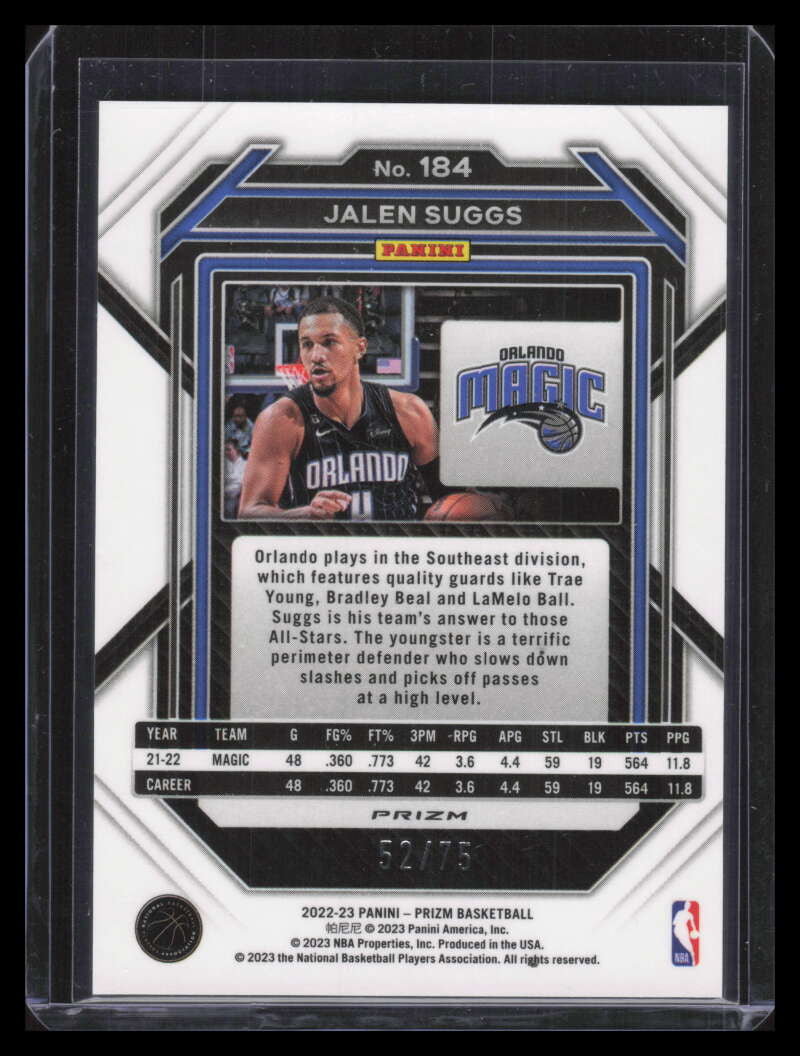 2022-23 Panini Prizm Prizms Fast Break Purple 184 Jalen Suggs 52/75