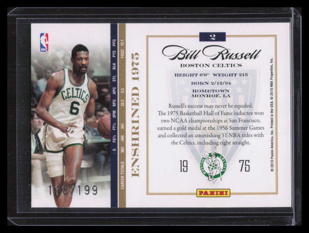 2009-10 Hall of Fame High Class Black Border 2 Bill Russell 118/199