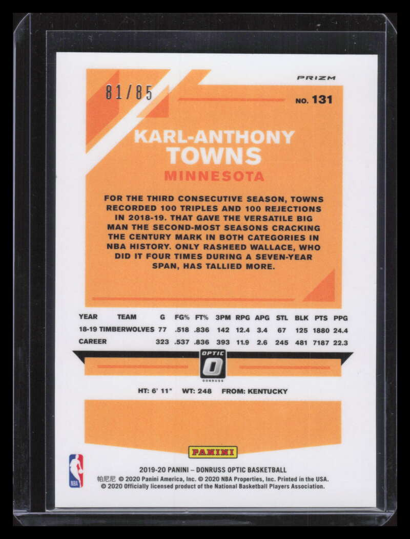 2019-20 Donruss Optic Fast Break Red Refractor 131 Karl-Anthony Towns 81/85