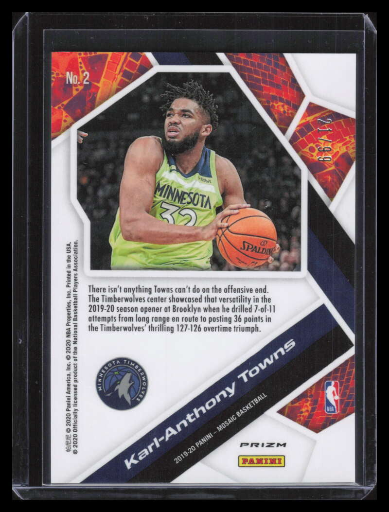 2019-20 Panini Mosaic Will to Win Blue Reactive 2 Karl-Anthony Towns 21/99