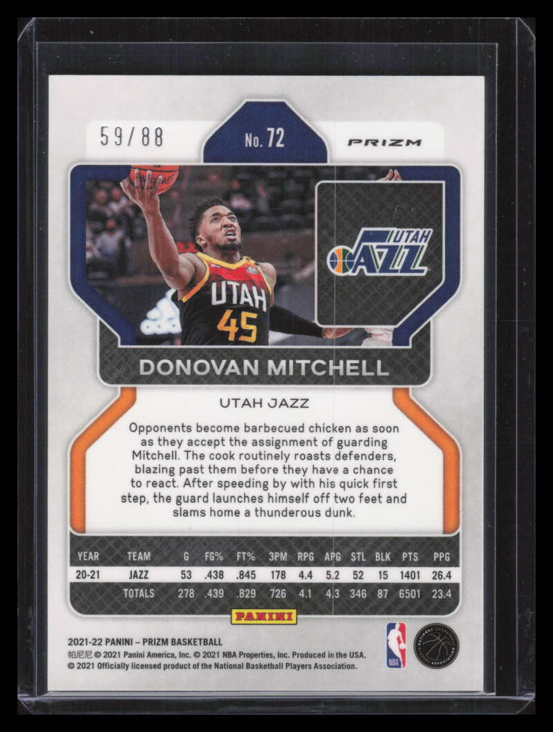 2021-22 Panini Prizm Prizms Choice Red Refractor 72 Donovan Mitchell 59/88