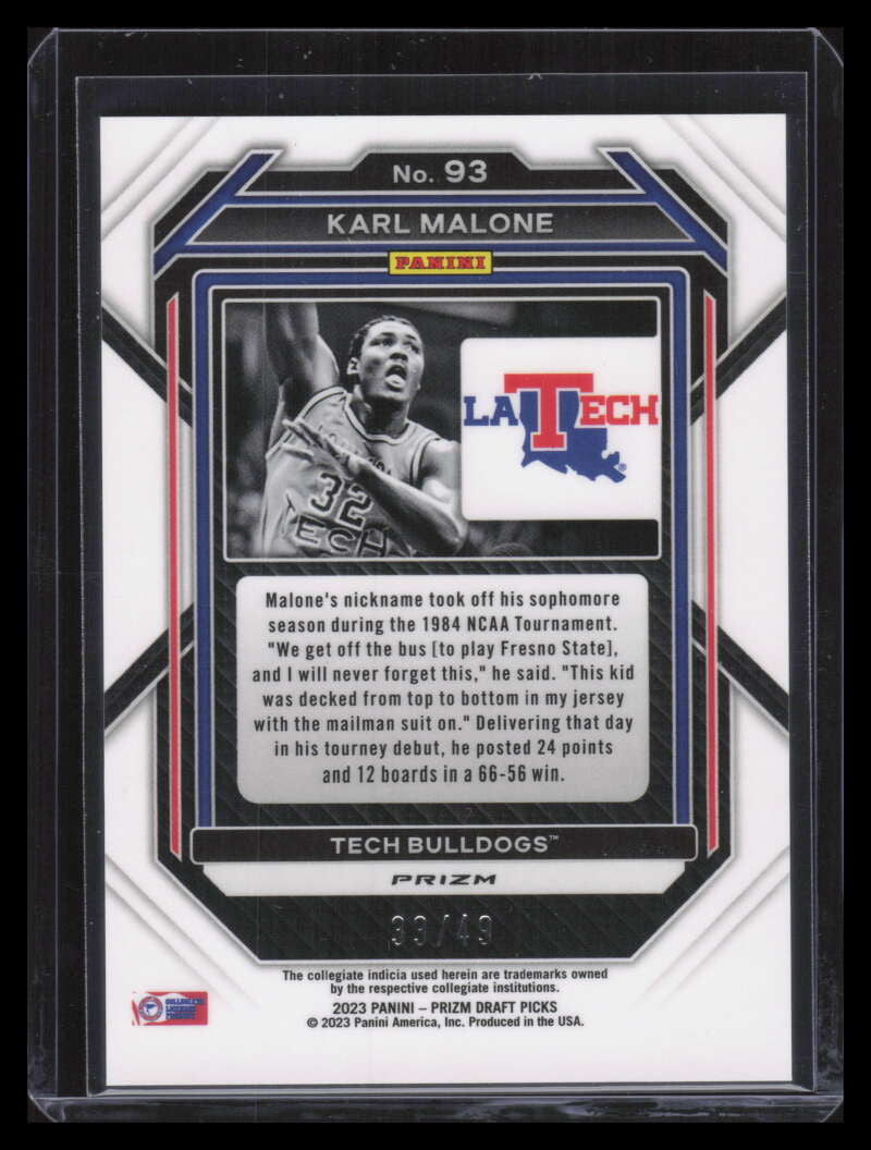 2023-24 Panini Prizm Draft Prizms Orange Pulsar Refractor 93 Karl Malone 33/49