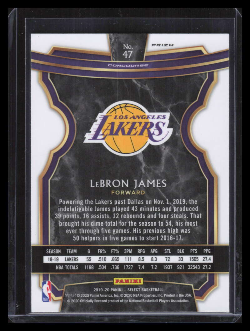 2019-20 Select Prizms Silver Refractor 47 LeBron James Concourse