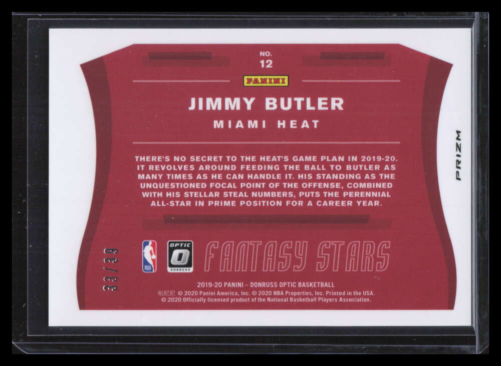 2019-20 Donruss Optic Fantasy Stars Orange Refractor 12 Jimmy Butler 33/39