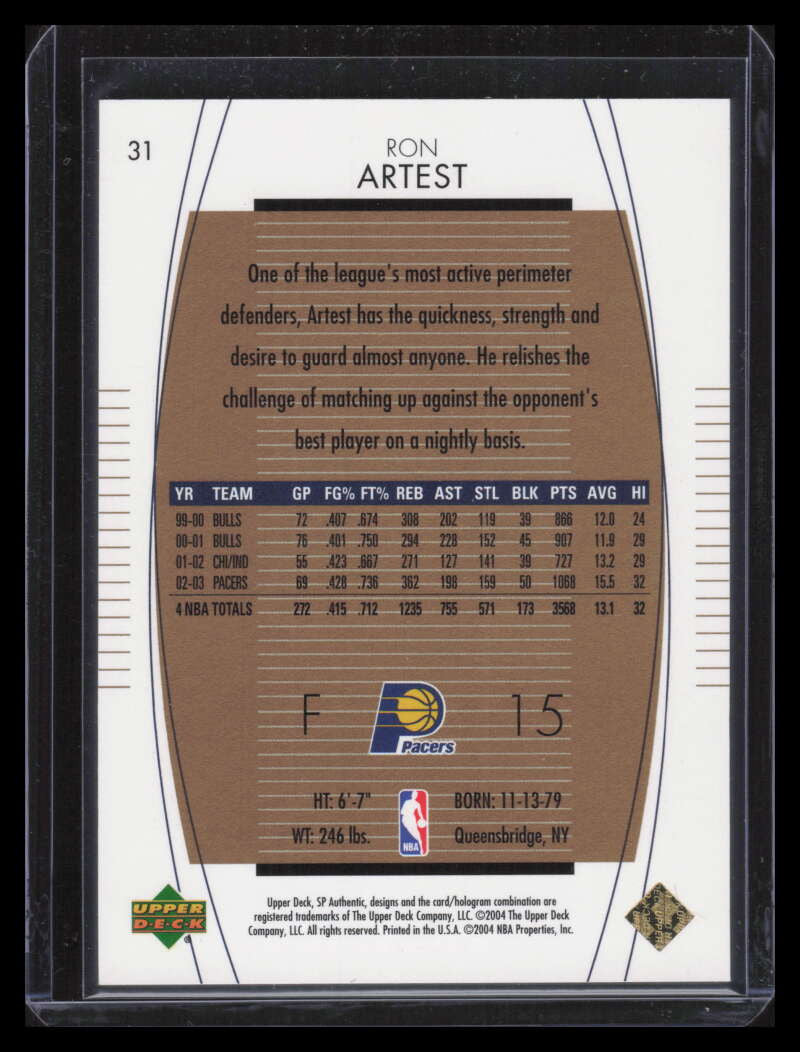 2003-04 SP Authentic Limited Extra 31 Ron Artest 10/25