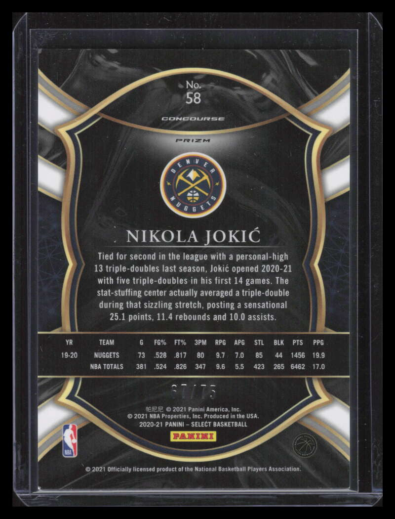 2020-21 Select Prizms Neon Green Refractor 58 Nikola Jokic 67/75
