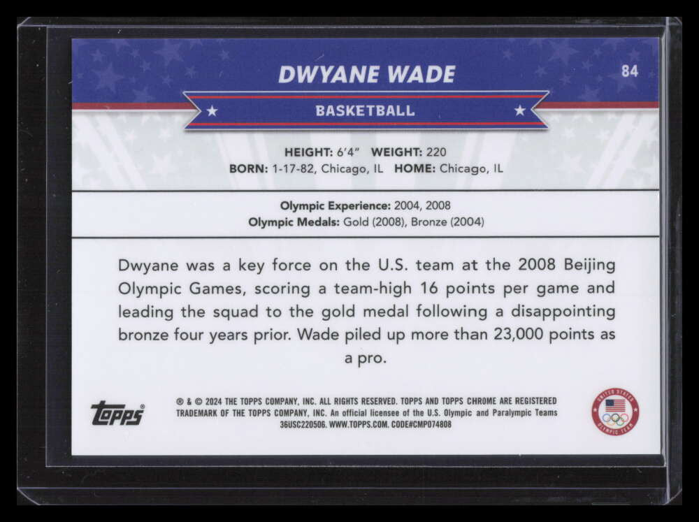 2024 Topps Chrome U. S. Olympic and Paralympic Red Refractor 84 Dwyane Wade 2/5