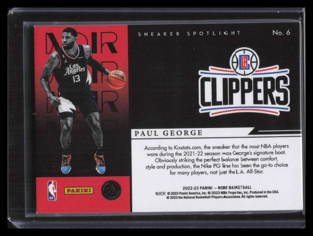 2022-23 Panini Noir Sneaker Spotlight 6 Paul George 22/99