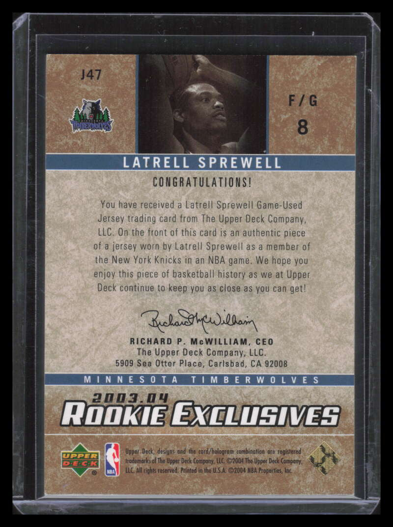 2003-04 Upper Deck Rookie Exclusives Variation j47 Latrell Sprewell Jersey