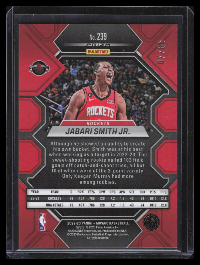 2022-23 Panini Mosaic Mosaic Fast Break Blue 239 Jabari Smith Jr. Rookie 7/85