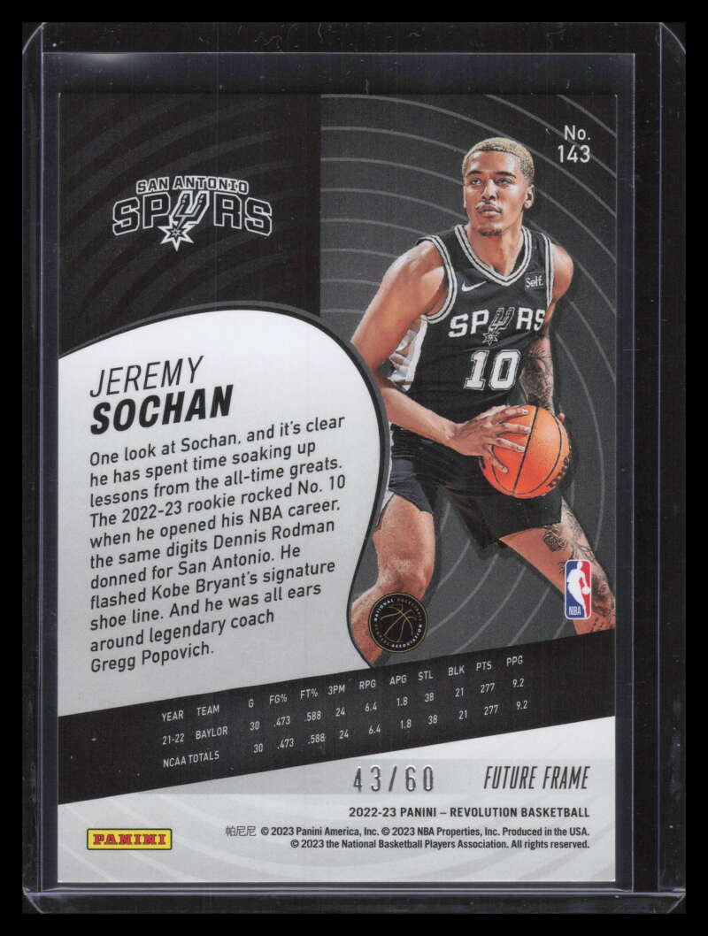 2022-23 Panini Revolution Future Frame 143 Jeremy Sochan Rookie 43/60