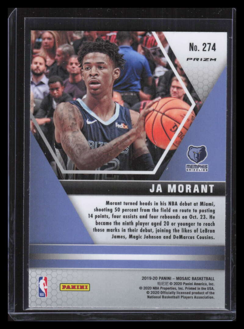 2019-20 Panini Mosaic Mosaic Silver Refractor 274 Ja Morant NBA Debut Rookie