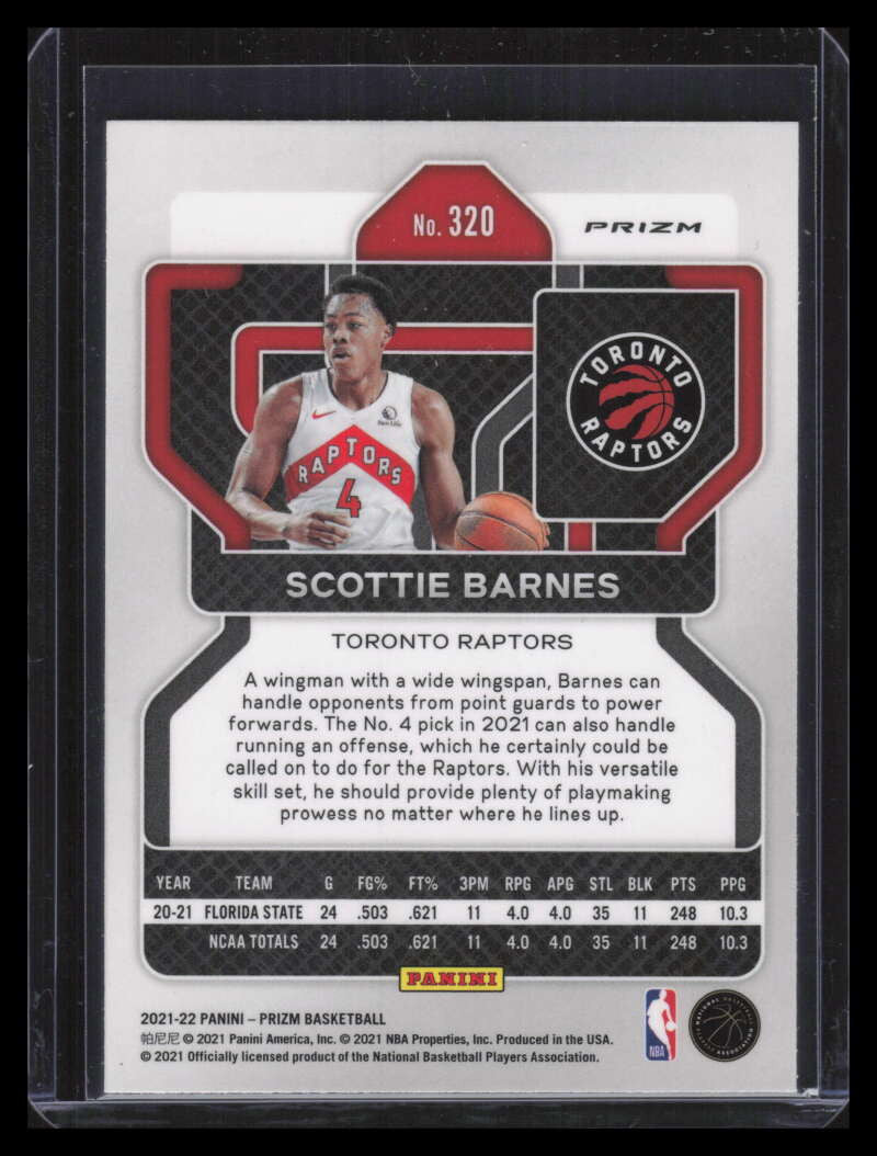 2021-22 Panini Prizm Prizms Silver 320 Scottie Barnes Rookie
