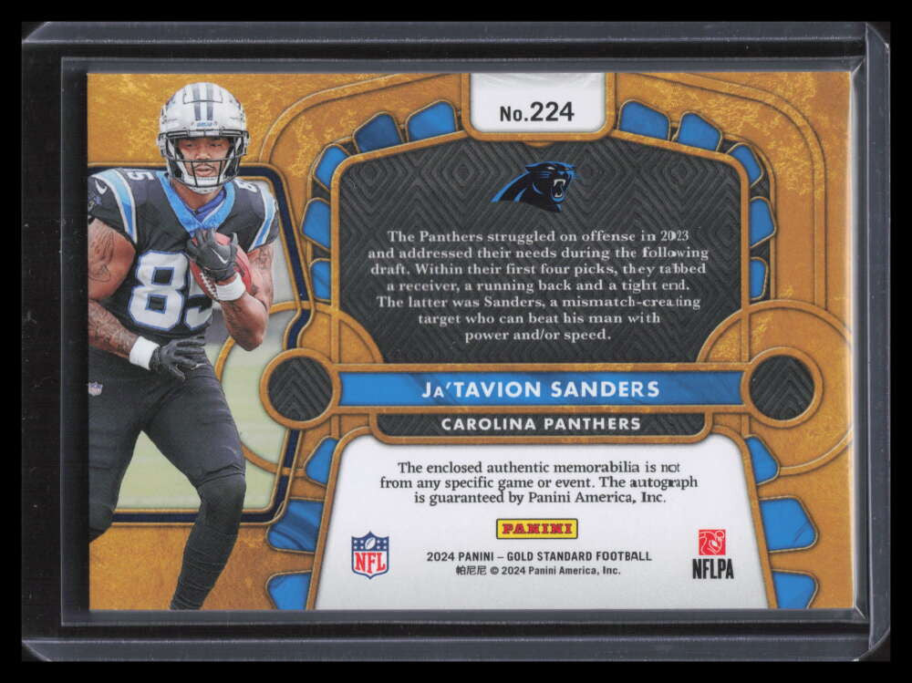 2024 Panini Gold Standard 224 Ja'Tavion Sanders Rookie Jersey Auto 144/199