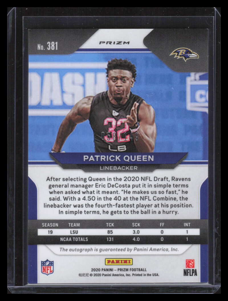 2020 Panini Prizm Autographs Red Wave 381 Patrick Queen Rookie Auto 58/149